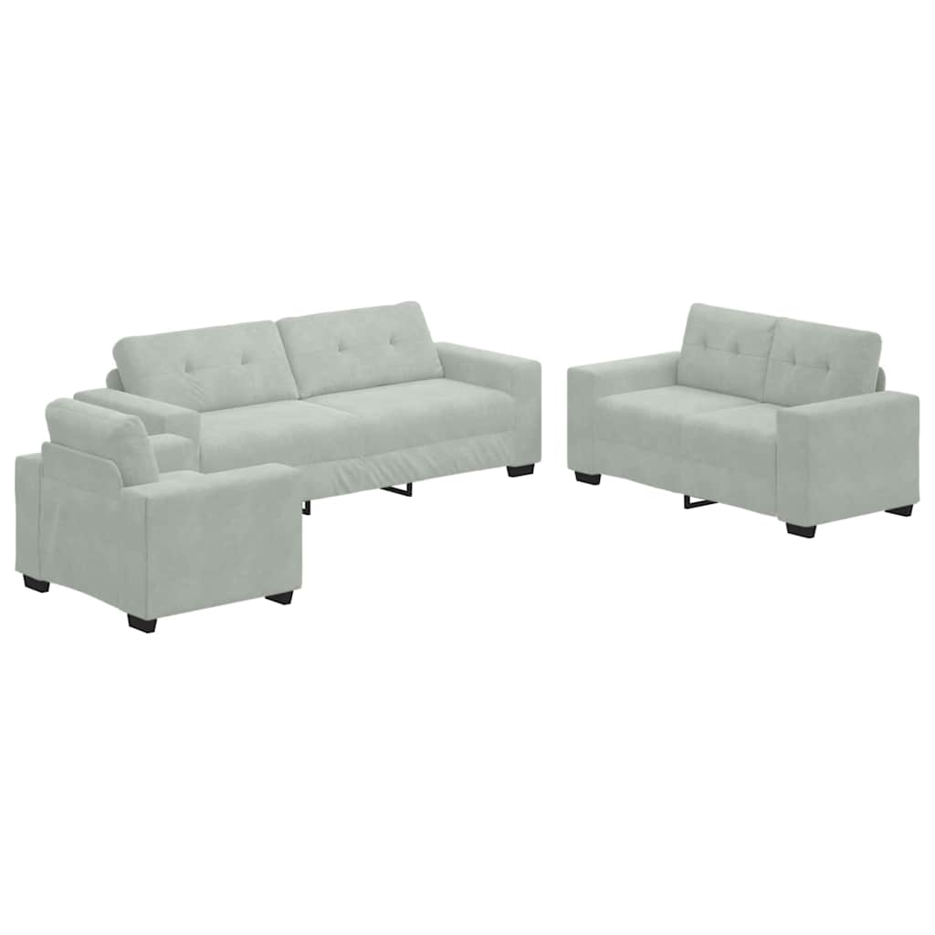 vidaXL Sofa 3 pcs Hellgrau Samt