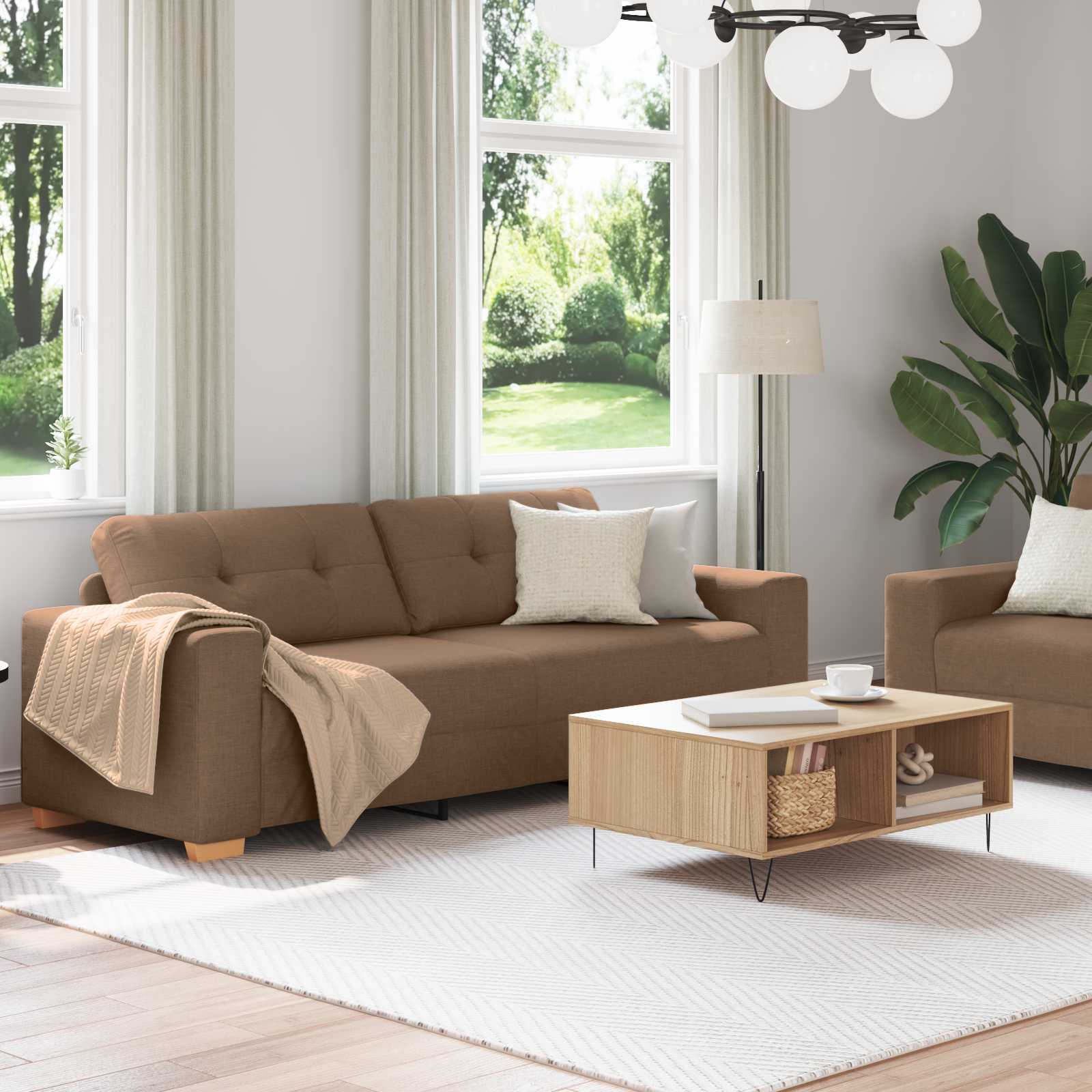 vidaXL Sofa 2 pcs Braun Stoff
