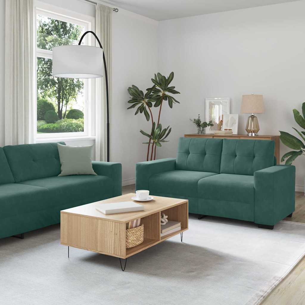 vidaXL | Sofa Set | 2 pcs Dunkelgrün 221 x 78 x 80 cm Samt