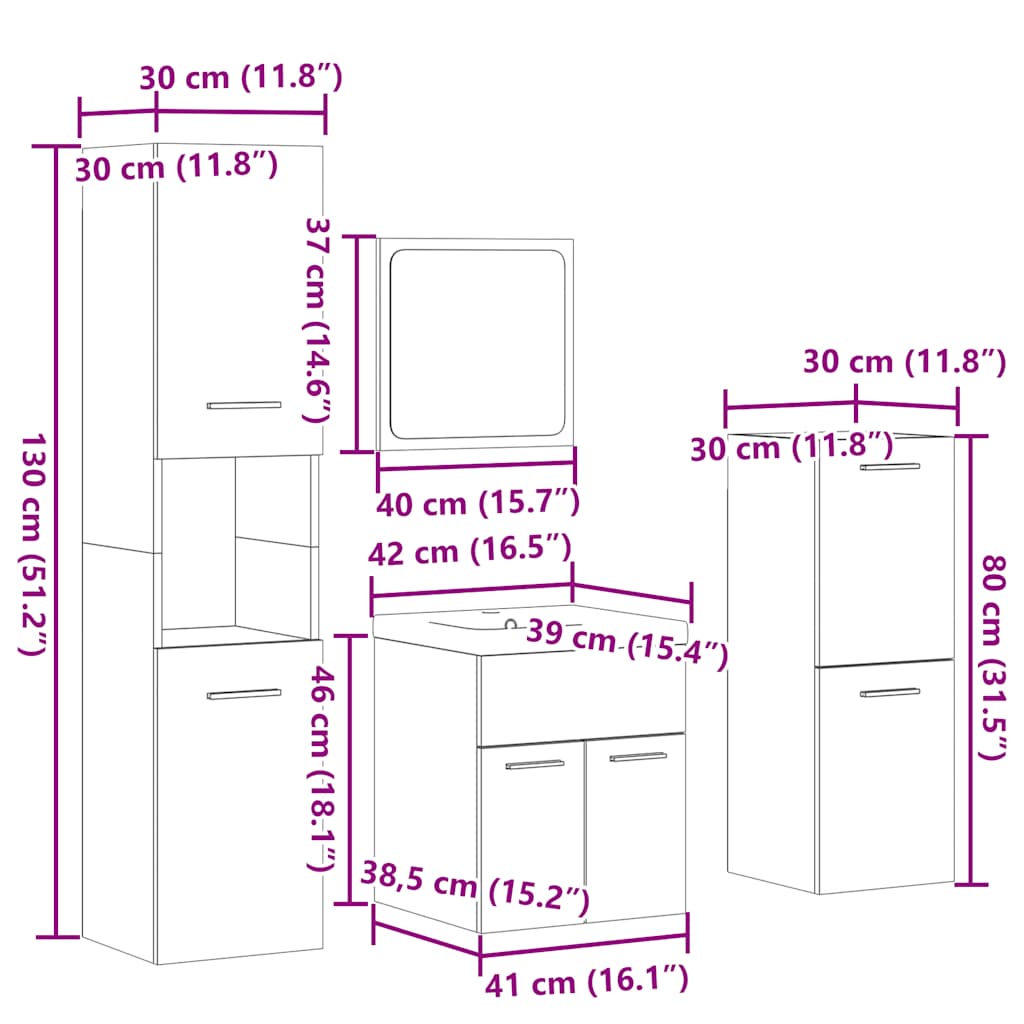 vidaXL 5-tlg. Badmöbel-Set Betongrau Holzwerkstoff