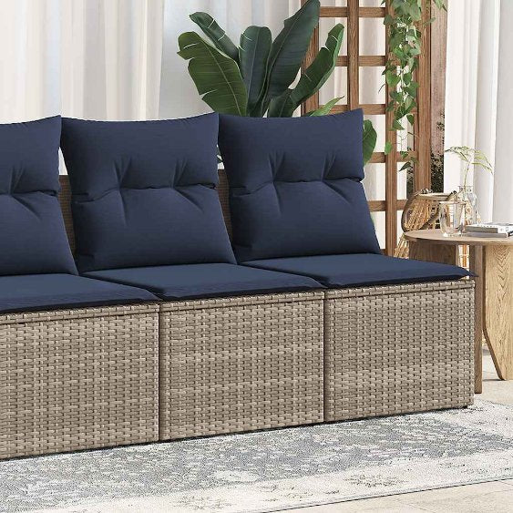 2-tlg. Garten-Sofagarnitur mit Kissen Schwarz Poly Rattan