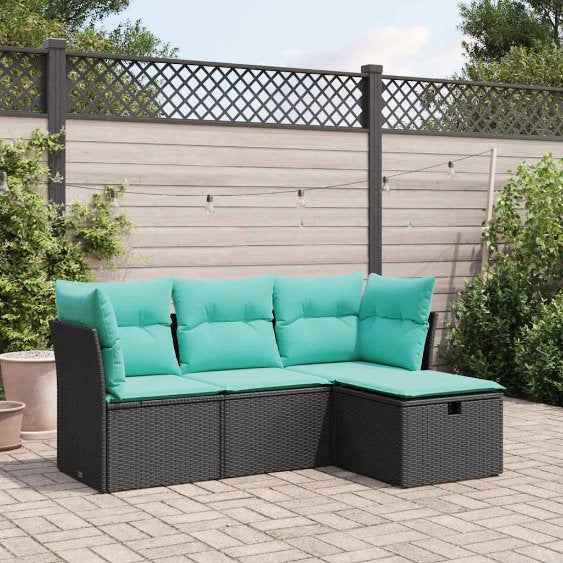 4-tlg. Garten-Sofagarnitur mit Kissen Grau Poly Rattan