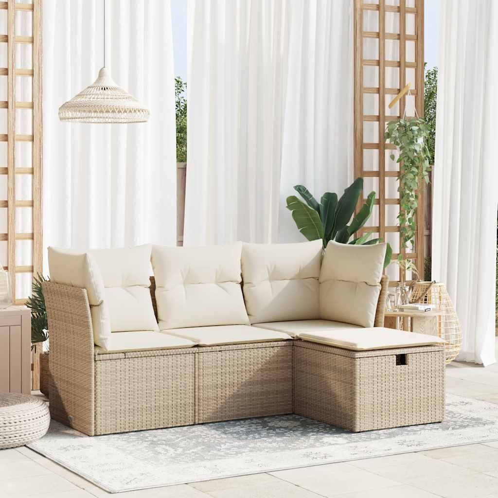 4-tlg. Garten-Sofagarnitur mit Kissen Schwarz Poly Rattan