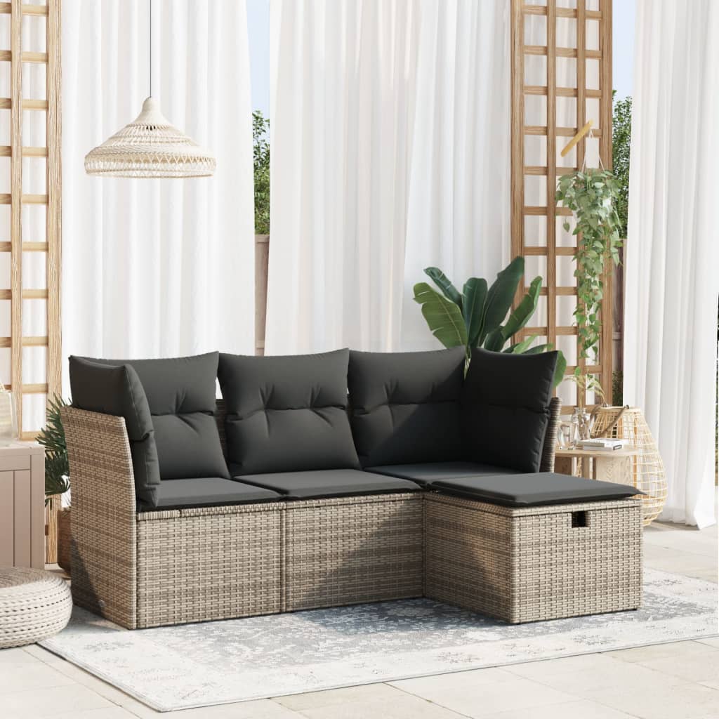4-tlg. Garten-Sofagarnitur mit Kissen Schwarz Poly Rattan