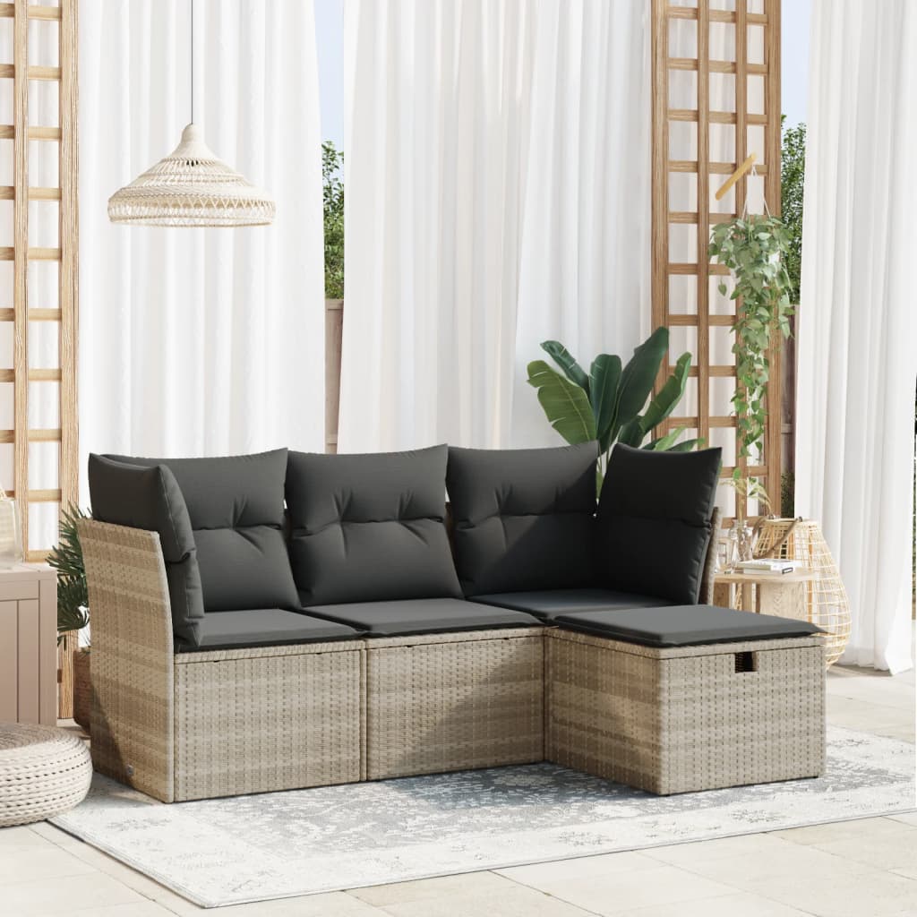 4-tlg. Garten-Sofagarnitur mit Kissen Schwarz Poly Rattan