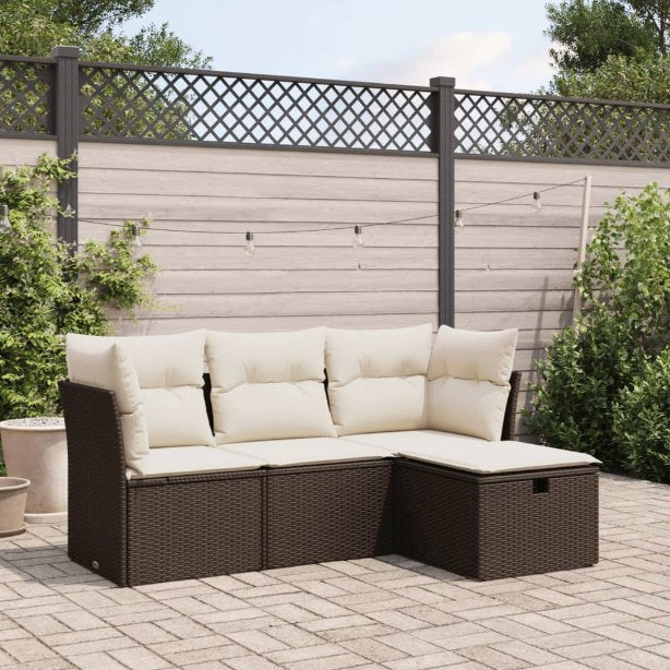 4-tlg. Garten-Sofagarnitur mit Kissen Schwarz Poly Rattan
