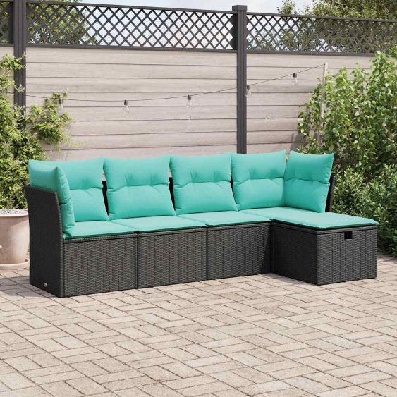 5-tlg. Garten-Sofagarnitur mit Kissen Grau Poly Rattan