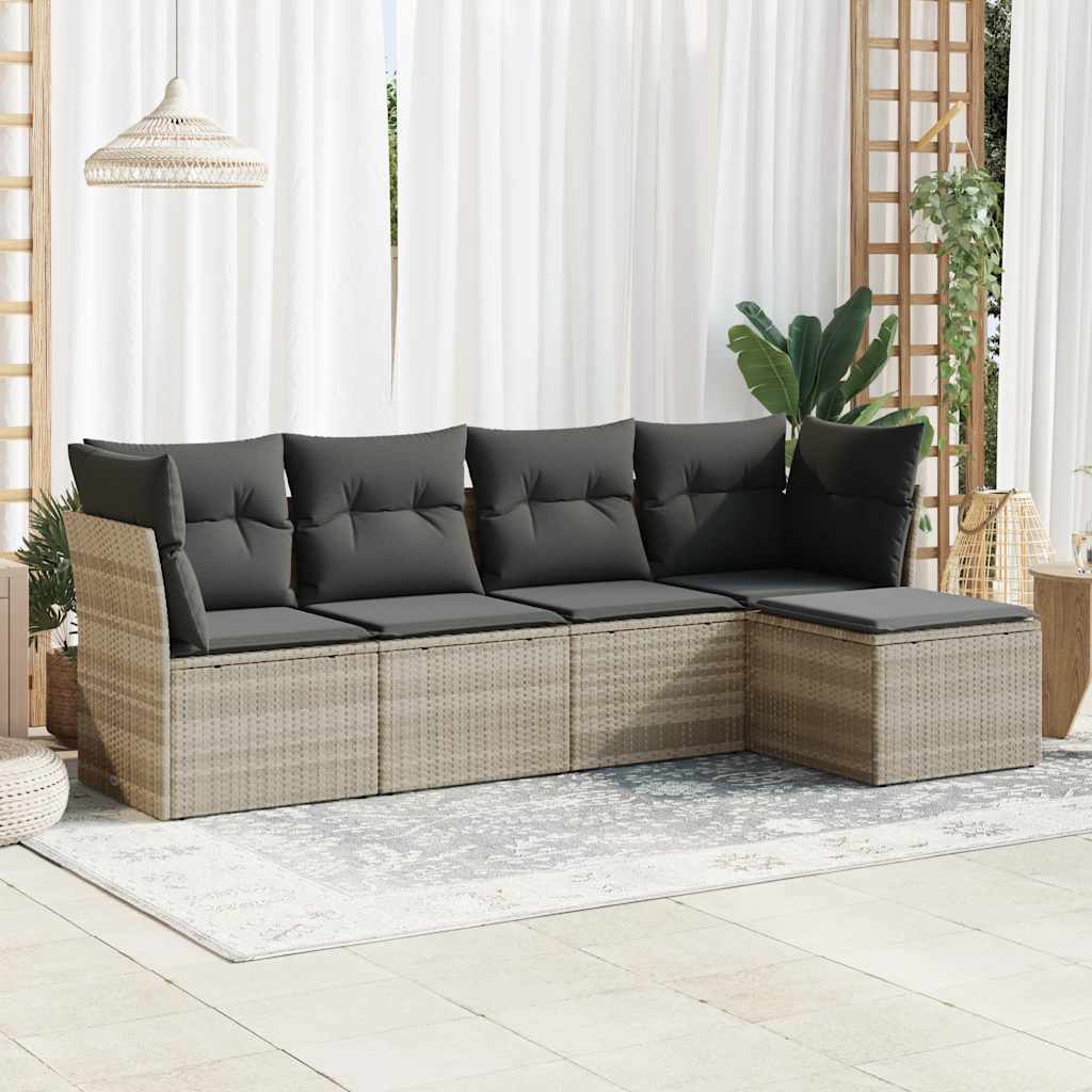 5-tlg. Garten-Sofagarnitur mit Kissen Schwarz Poly Rattan