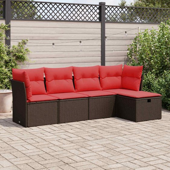 5-tlg. Garten-Sofagarnitur mit Kissen Grau Poly Rattan