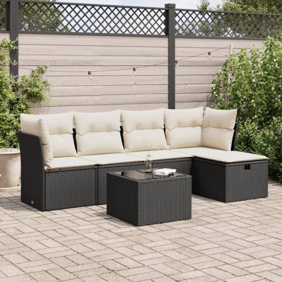 5-tlg. Garten-Sofagarnitur mit Kissen Schwarz Poly Rattan