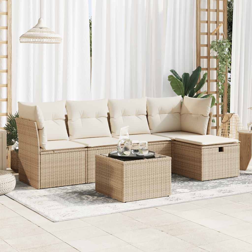 5-tlg. Garten-Sofagarnitur mit Kissen Schwarz Poly Rattan