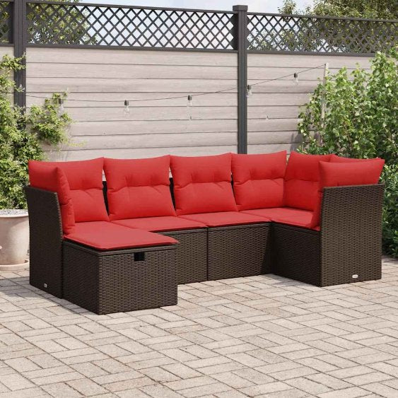6-tlg. Garten-Sofagarnitur mit Kissen Grau Poly Rattan