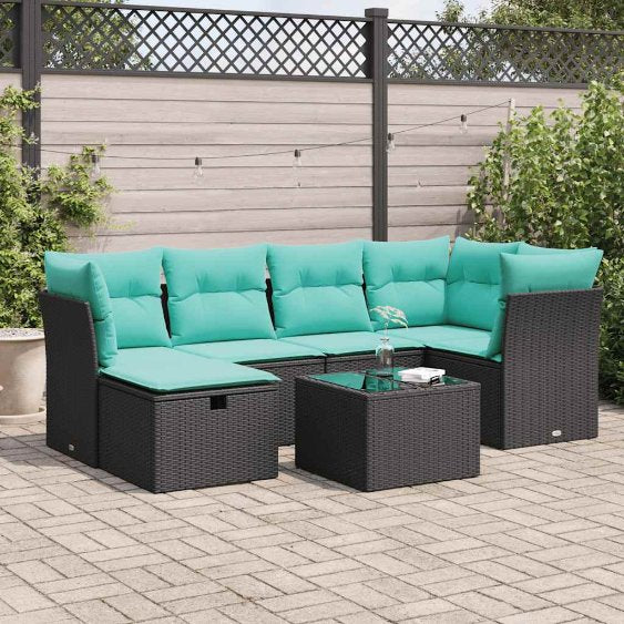 6-tlg. Garten-Sofagarnitur mit Kissen Grau Poly Rattan