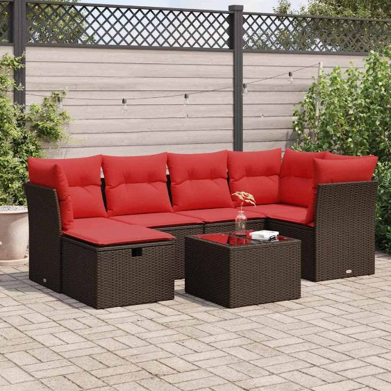 6-tlg. Garten-Sofagarnitur mit Kissen Grau Poly Rattan