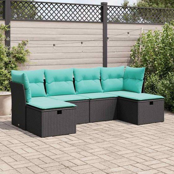 6-tlg. Garten-Sofagarnitur mit Kissen Grau Poly Rattan
