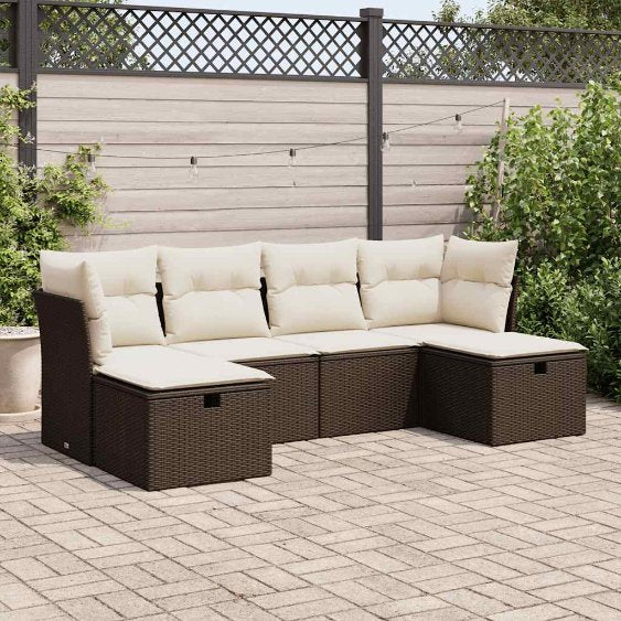 6-tlg. Garten-Sofagarnitur mit Kissen Schwarz Poly Rattan