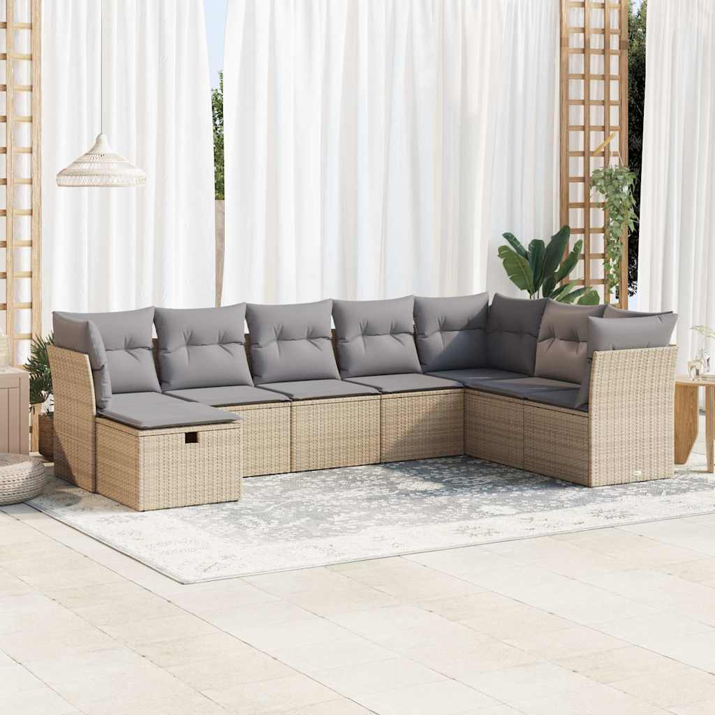 8-tlg. Garten-Sofagarnitur mit Kissen Schwarz Poly Rattan
