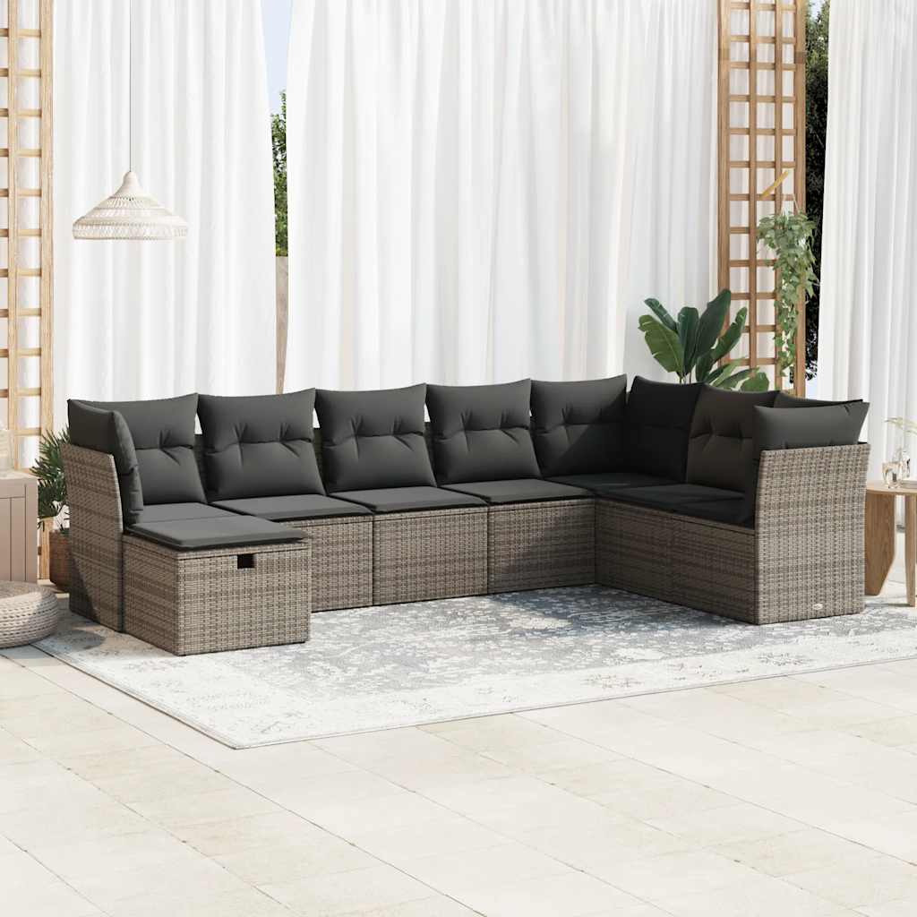8-tlg. Garten-Sofagarnitur mit Kissen Schwarz Poly Rattan