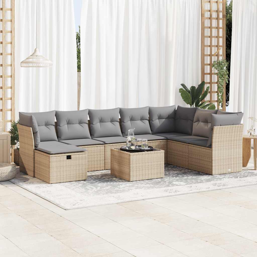 8-tlg. Garten-Sofagarnitur mit Kissen Schwarz Poly Rattan