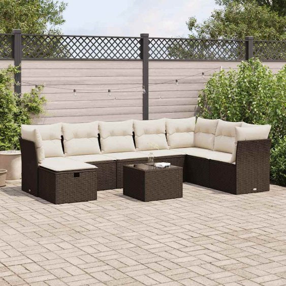 8-tlg. Garten-Sofagarnitur mit Kissen Schwarz Poly Rattan