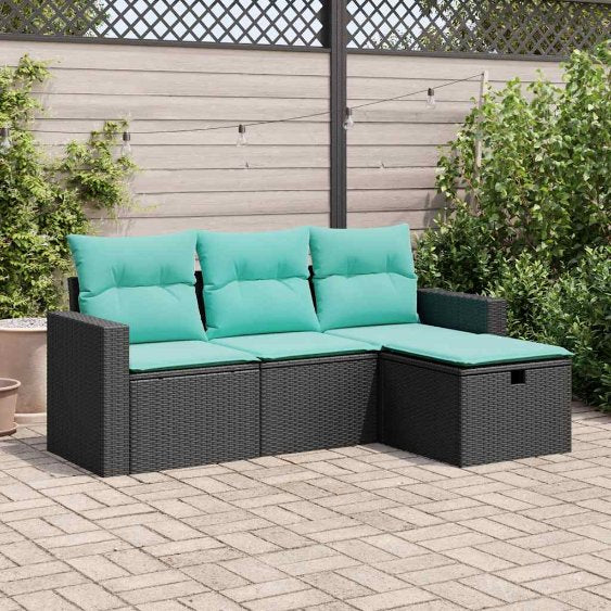 4-tlg. Garten-Sofagarnitur mit Kissen Grau Poly Rattan