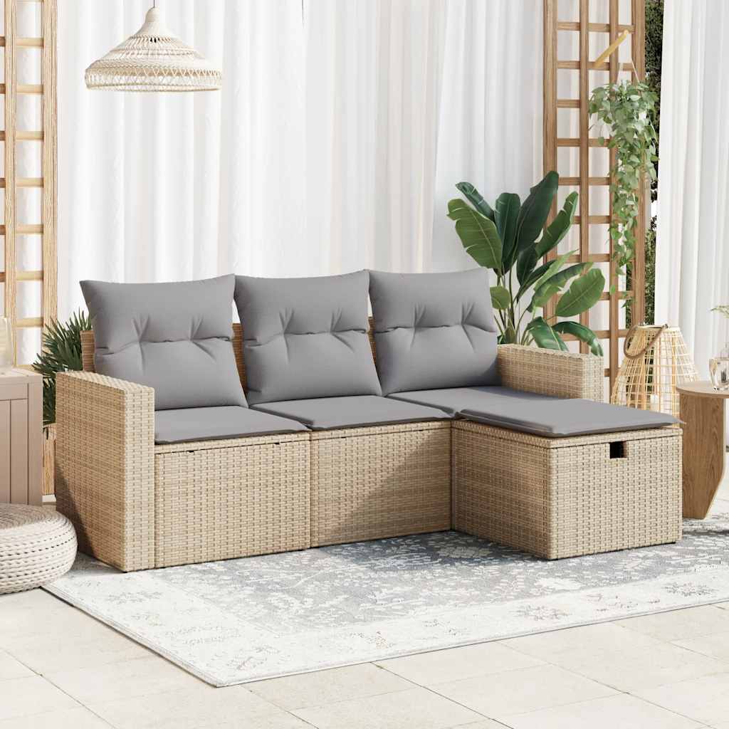 4-tlg. Garten-Sofagarnitur mit Kissen Schwarz Poly Rattan