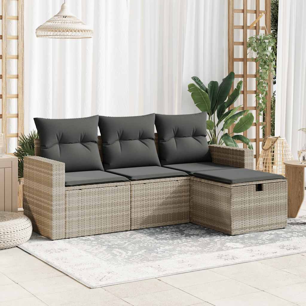 4-tlg. Garten-Sofagarnitur mit Kissen Schwarz Poly Rattan