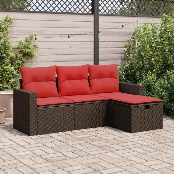 4-tlg. Garten-Sofagarnitur mit Kissen Grau Poly Rattan