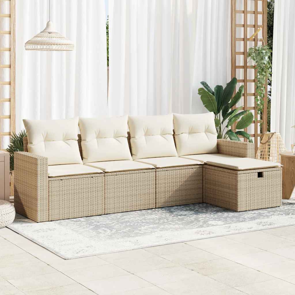 5-tlg. Garten-Sofagarnitur mit Kissen Schwarz Poly Rattan