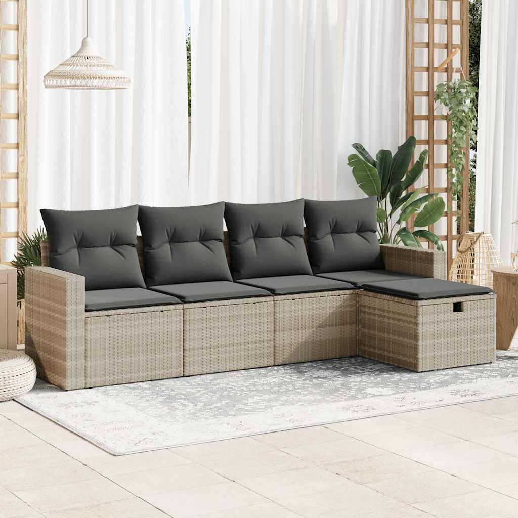 5-tlg. Garten-Sofagarnitur mit Kissen Schwarz Poly Rattan
