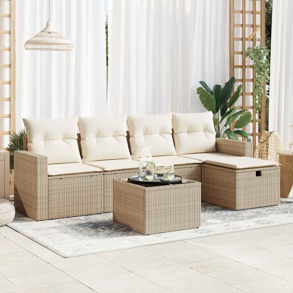 5-tlg. Garten-Sofagarnitur mit Kissen Schwarz Poly Rattan