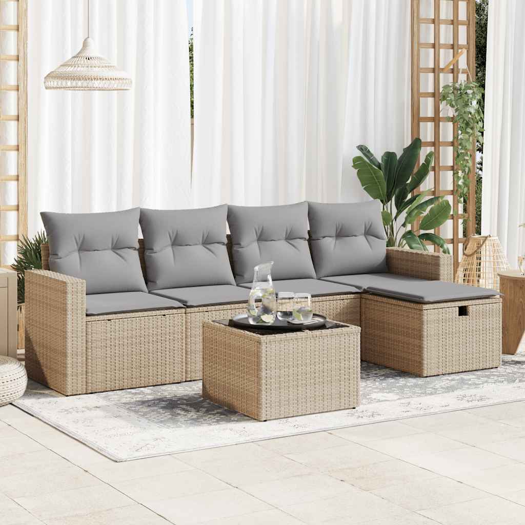 5-tlg. Garten-Sofagarnitur mit Kissen Schwarz Poly Rattan