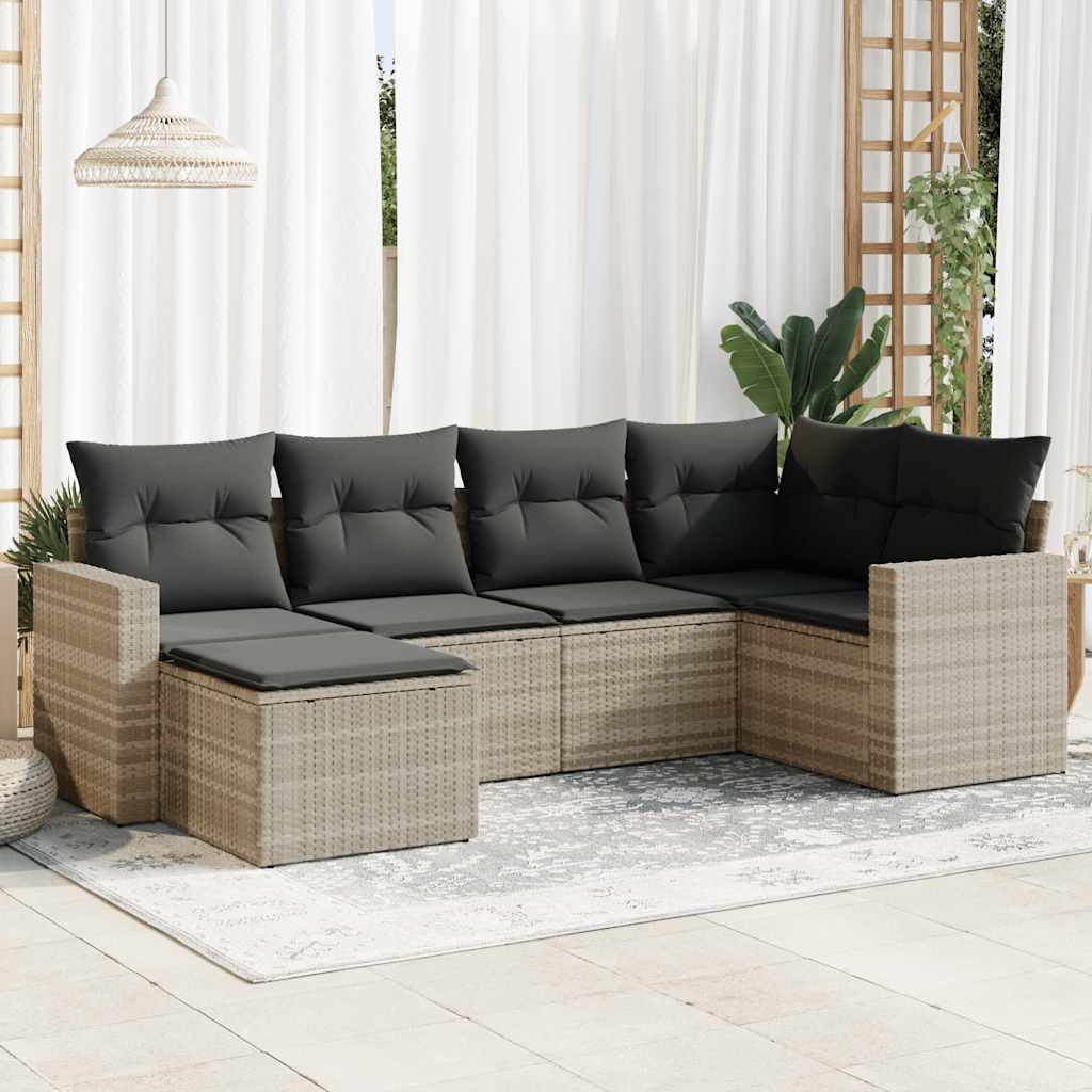 6-tlg. Garten-Sofagarnitur mit Kissen Schwarz Poly Rattan
