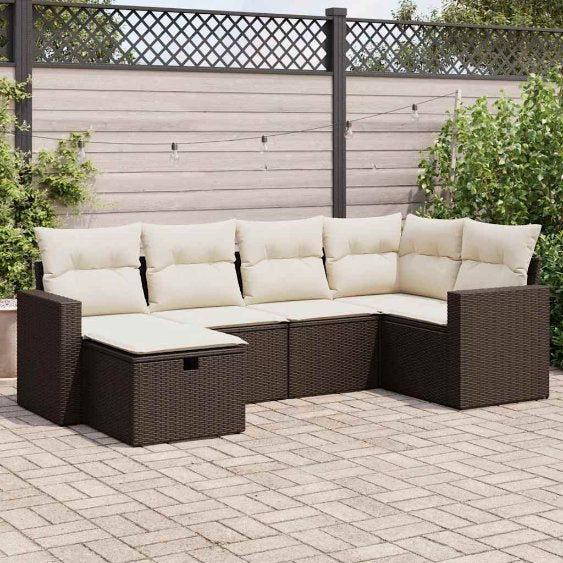 6-tlg. Garten-Sofagarnitur mit Kissen Schwarz Poly Rattan