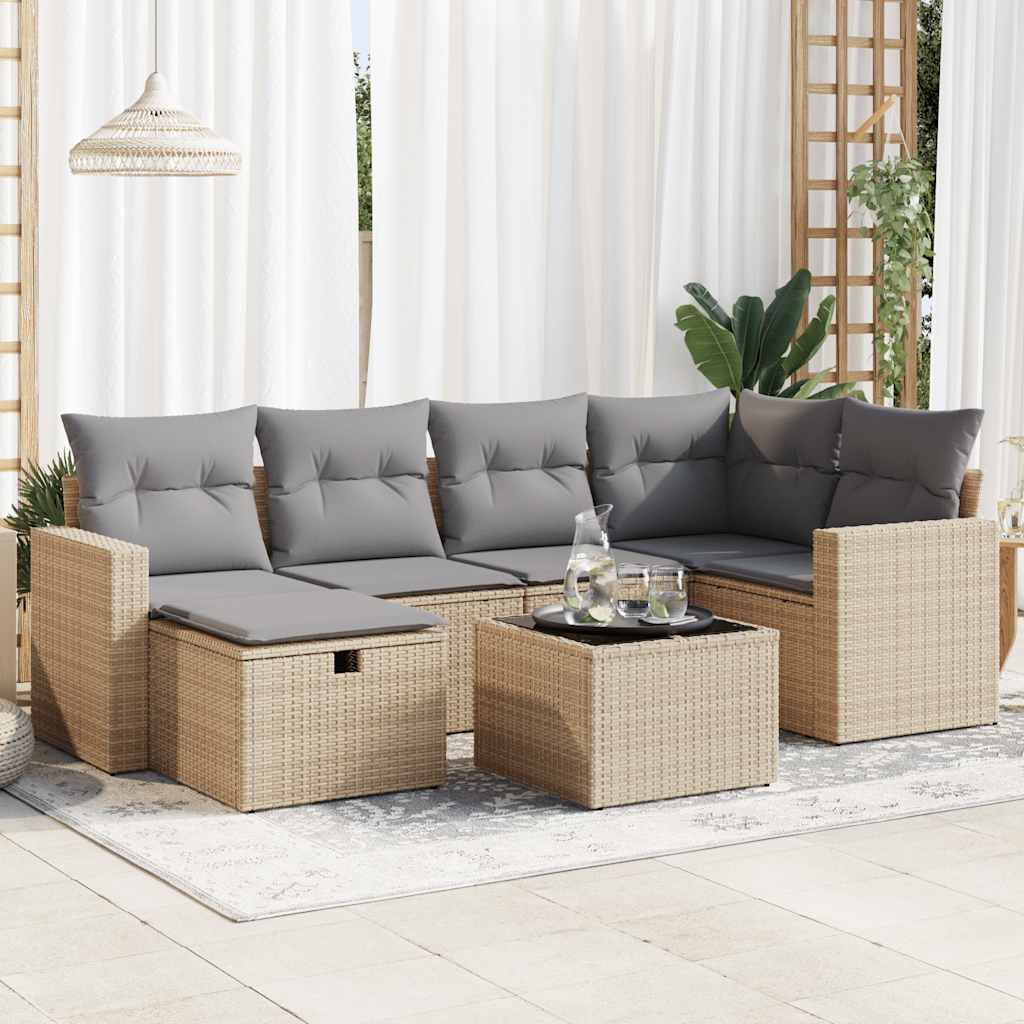 6-tlg. Garten-Sofagarnitur mit Kissen Schwarz Poly Rattan