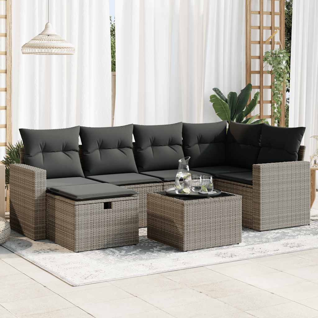 6-tlg. Garten-Sofagarnitur mit Kissen Schwarz Poly Rattan