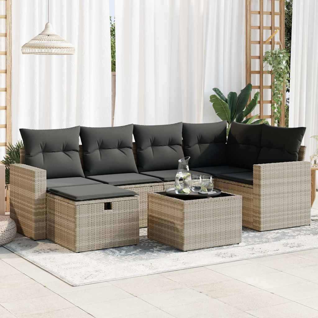 6-tlg. Garten-Sofagarnitur mit Kissen Schwarz Poly Rattan