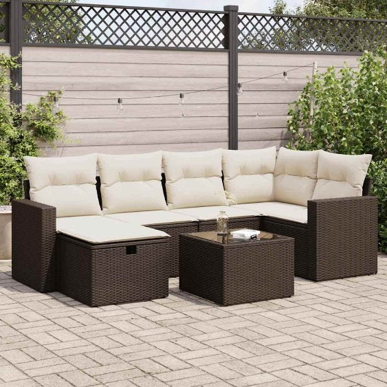 6-tlg. Garten-Sofagarnitur mit Kissen Schwarz Poly Rattan