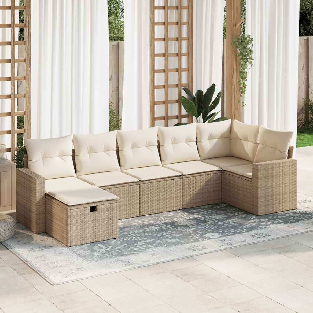 7-tlg. Garten-Sofagarnitur mit Kissen Schwarz Poly Rattan