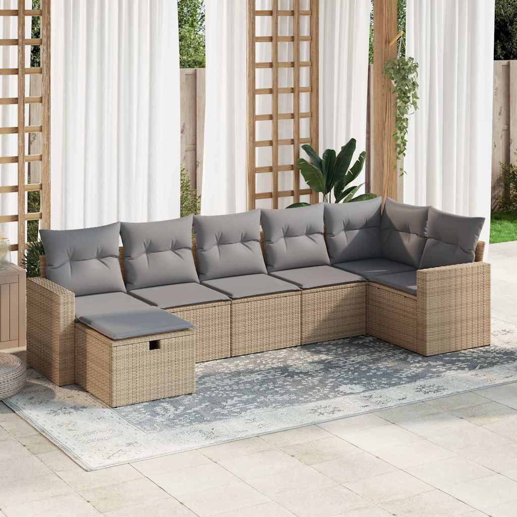 7-tlg. Garten-Sofagarnitur mit Kissen Schwarz Poly Rattan
