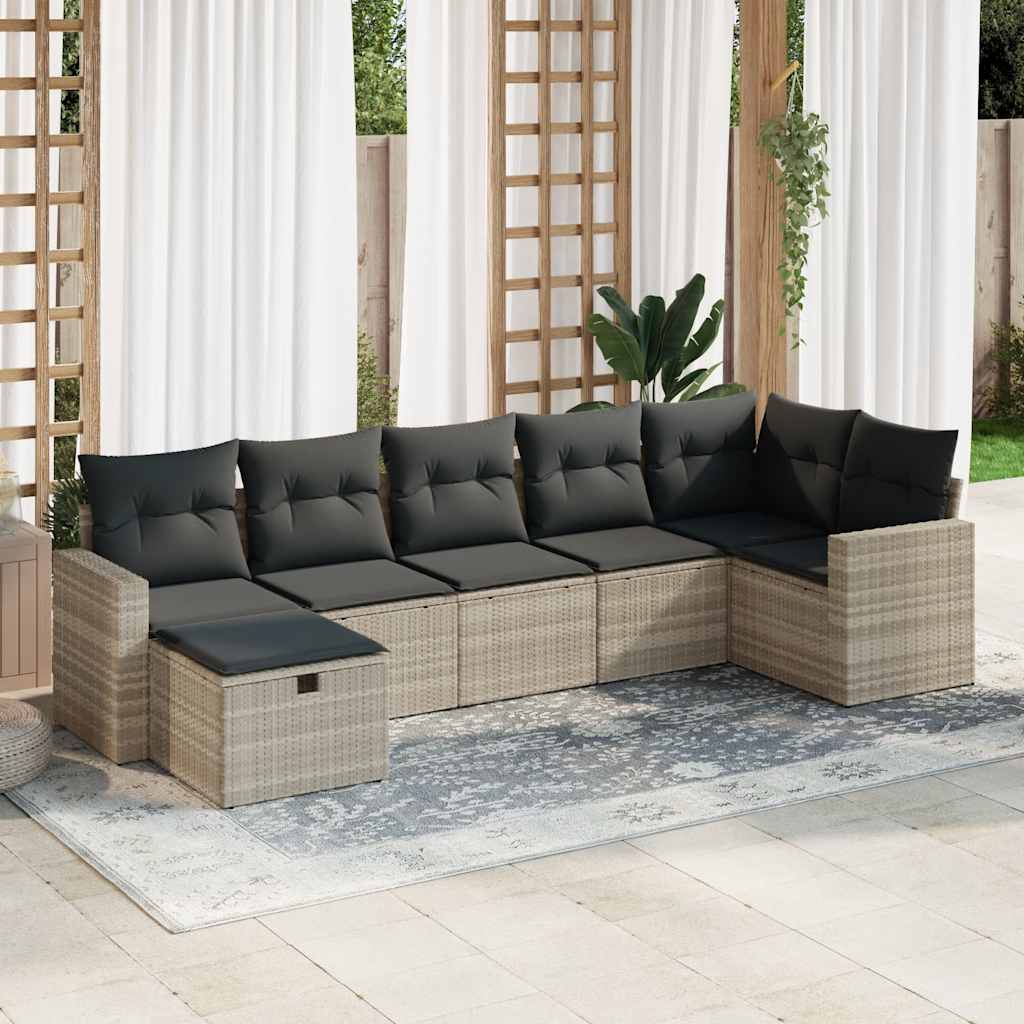 7-tlg. Garten-Sofagarnitur mit Kissen Schwarz Poly Rattan