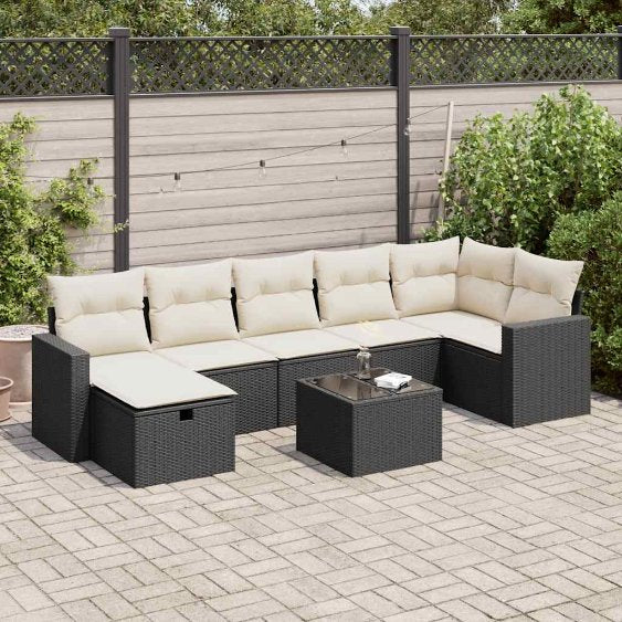 7-tlg. Garten-Sofagarnitur mit Kissen Schwarz Poly Rattan
