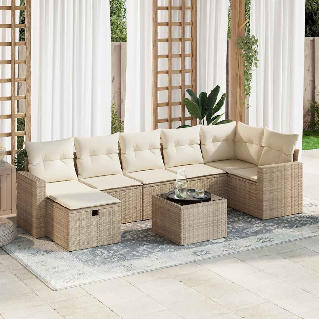 7-tlg. Garten-Sofagarnitur mit Kissen Schwarz Poly Rattan