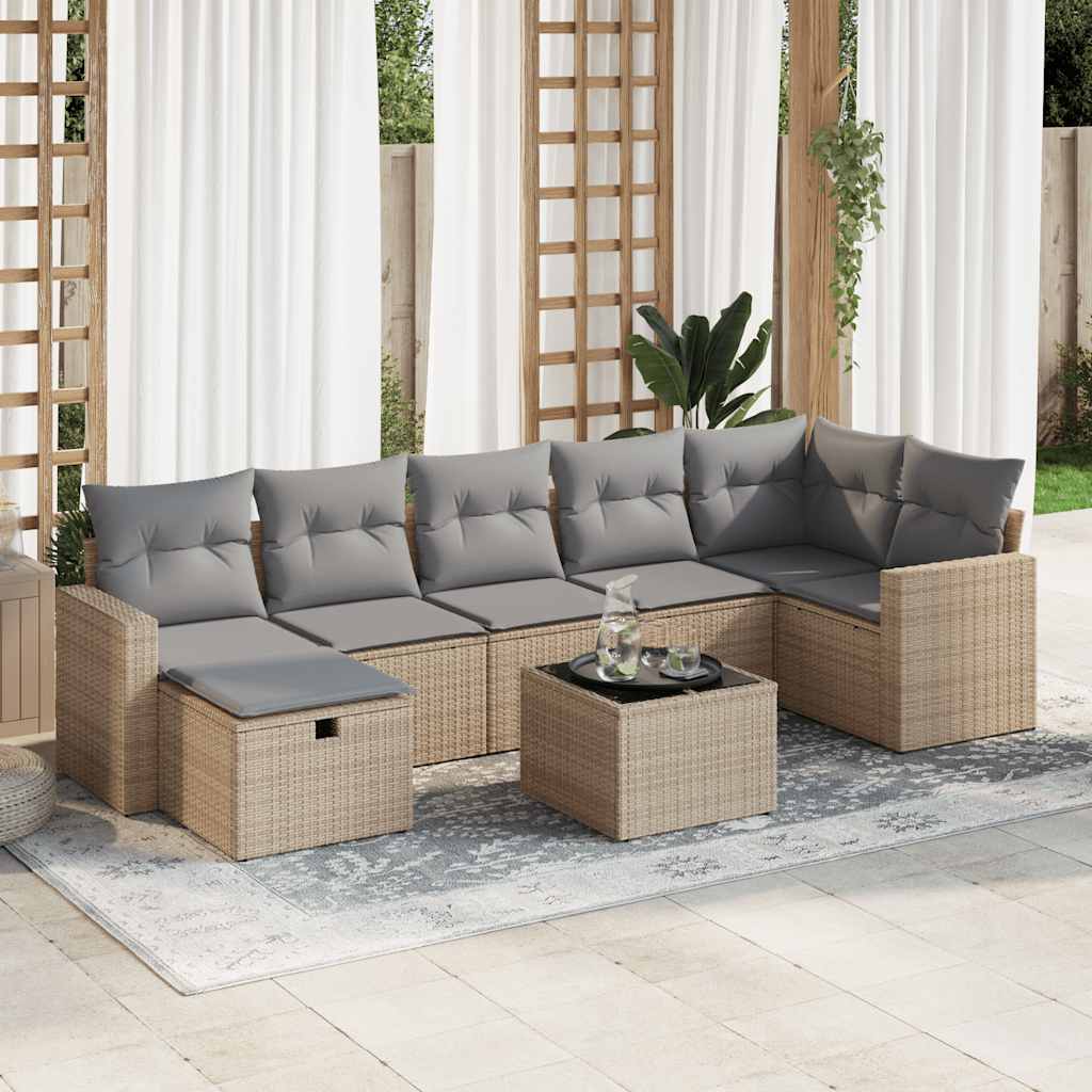 7-tlg. Garten-Sofagarnitur mit Kissen Schwarz Poly Rattan