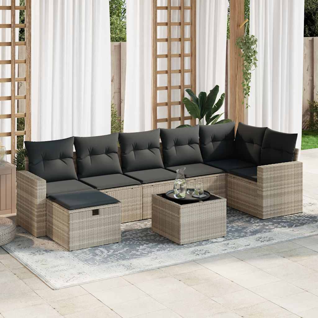 7-tlg. Garten-Sofagarnitur mit Kissen Schwarz Poly Rattan