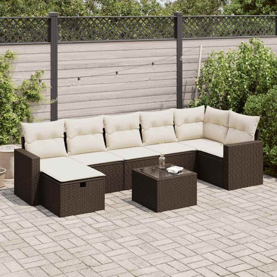 7-tlg. Garten-Sofagarnitur mit Kissen Schwarz Poly Rattan