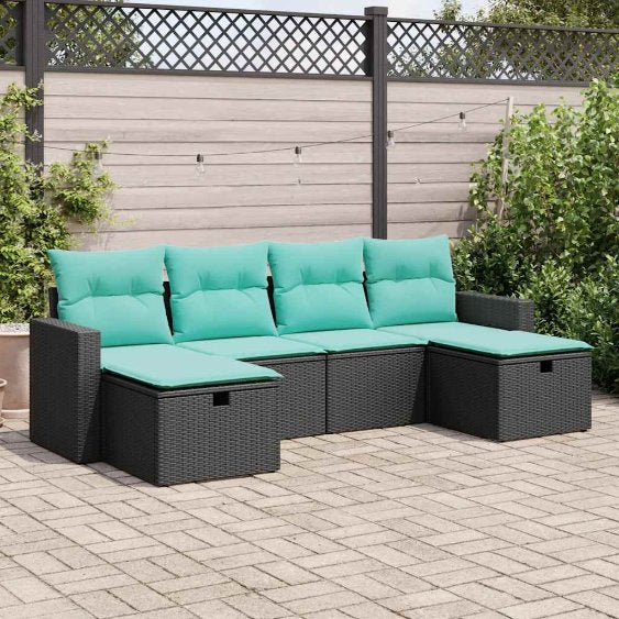 6-tlg. Garten-Sofagarnitur mit Kissen Grau Poly Rattan