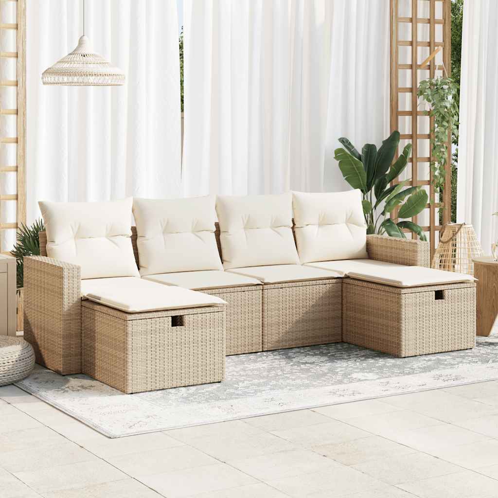 6-tlg. Garten-Sofagarnitur mit Kissen Schwarz Poly Rattan