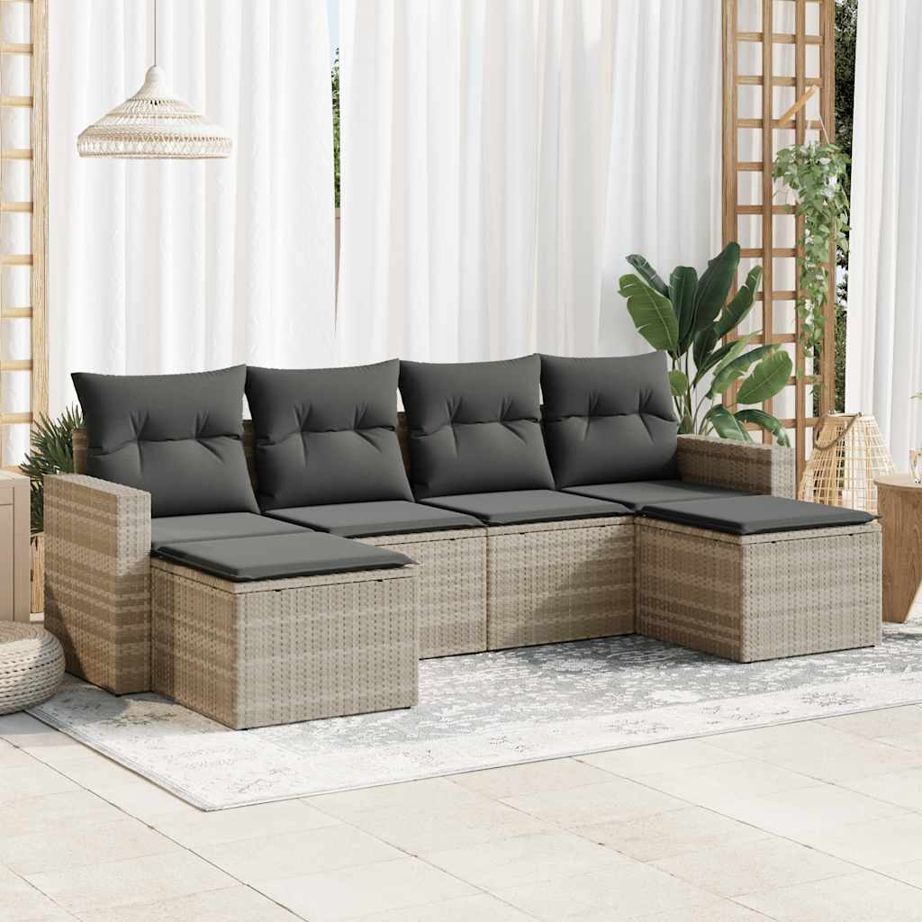 6-tlg. Garten-Sofagarnitur mit Kissen Schwarz Poly Rattan