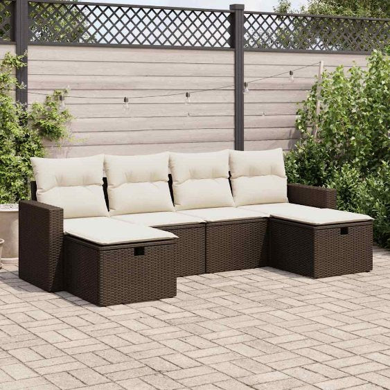 6-tlg. Garten-Sofagarnitur mit Kissen Schwarz Poly Rattan
